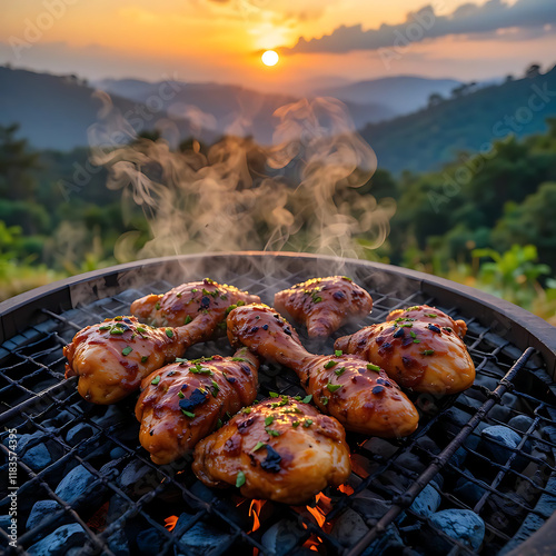 Tandoori chicken Indian Arabian grilled chicken also called Al Faham or Alfaham or Djaj in oven in Kodaikanal Tamil Nadu, India