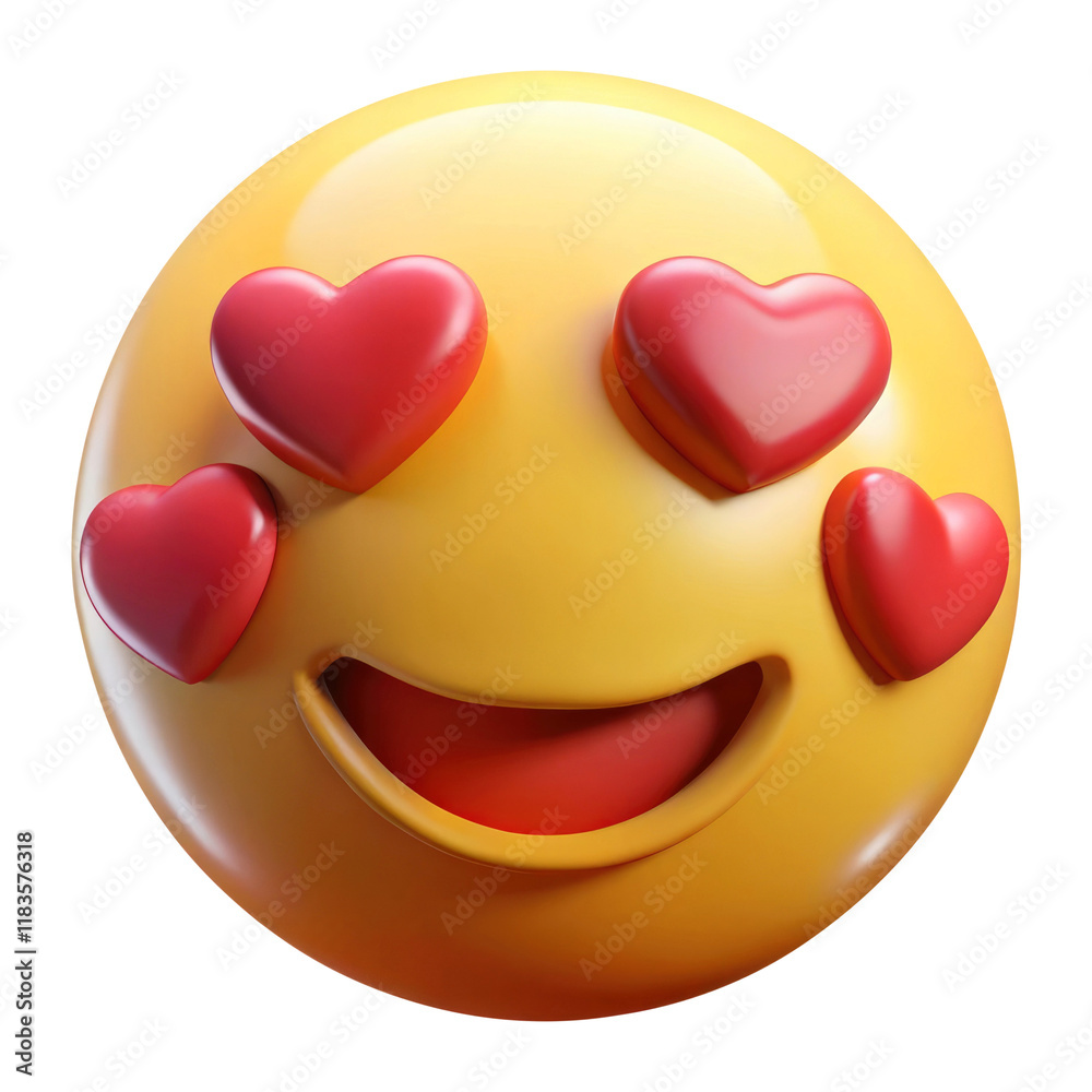 Smiling face with hearts Emoji 3d icon in cartoon plastic style minimal isolated on transparent white background, clipping path Smiling face with hearts Emoji 3d icon in cartoon plastic style minimal isolated on transparent white background, clipping path
