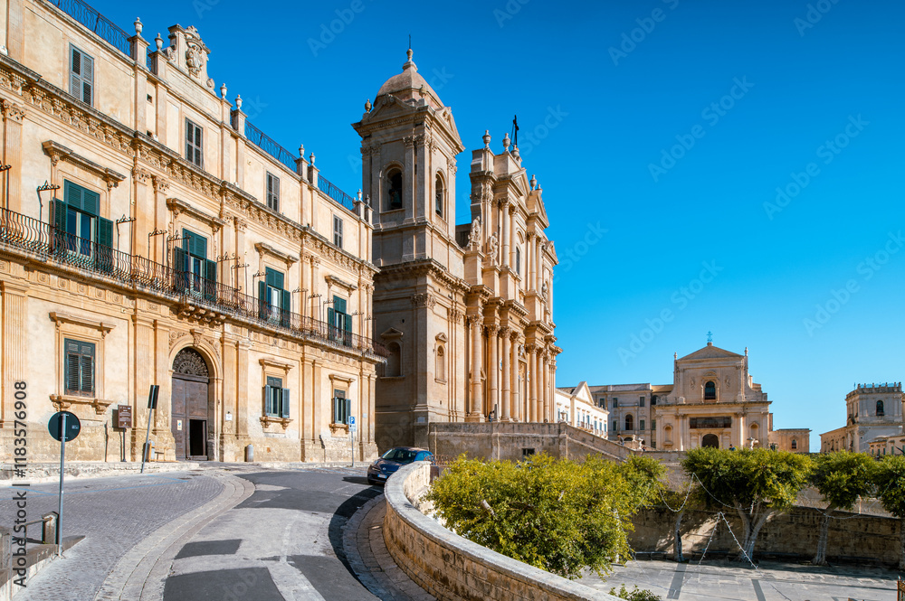 Fototapeta premium Palazzo Landolina di San Alfano next to the Cathedral of San Nicolo in Noto in Sicily