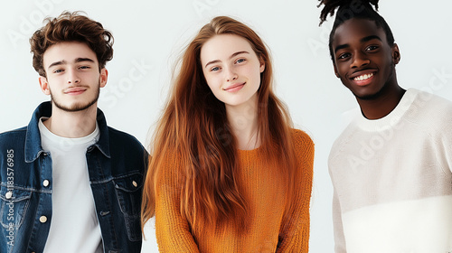 Diverse Group of Young Friends Smiling on a White Background