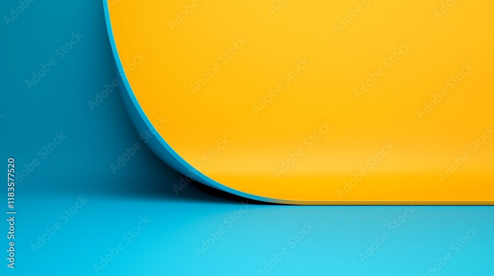 Obraz premium A vibrant blue and yellow abstract background featuring smooth curves and clean lines, creating a modern design.