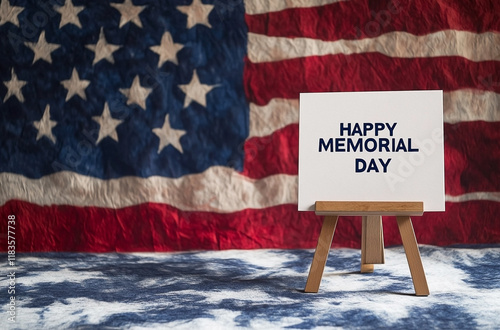 Patriotic Happy Memorial Day Banner with American Flag in Background