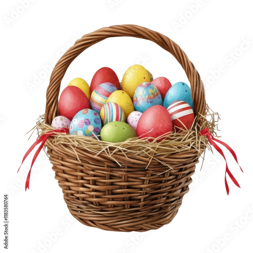 Wallpaper Mural basket full of colorful Easter eggs, decorated with patterns and ribbons Torontodigital.ca