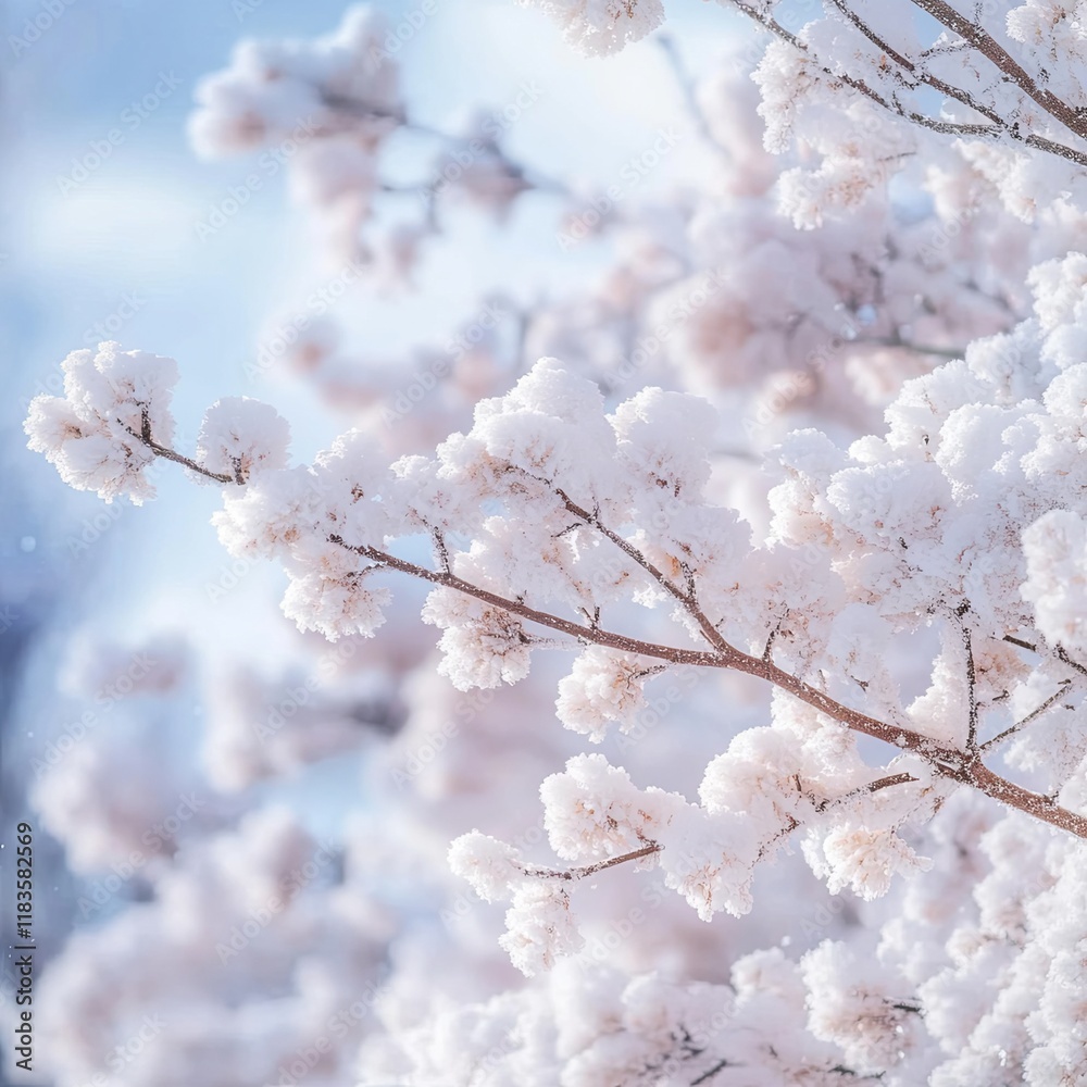 The branches of the trees are covered with fluffy white snow. Texture of snow. Winter landscape. The branches of the trees are covered with fluffy white snow. Texture of snow. Winter landscape.