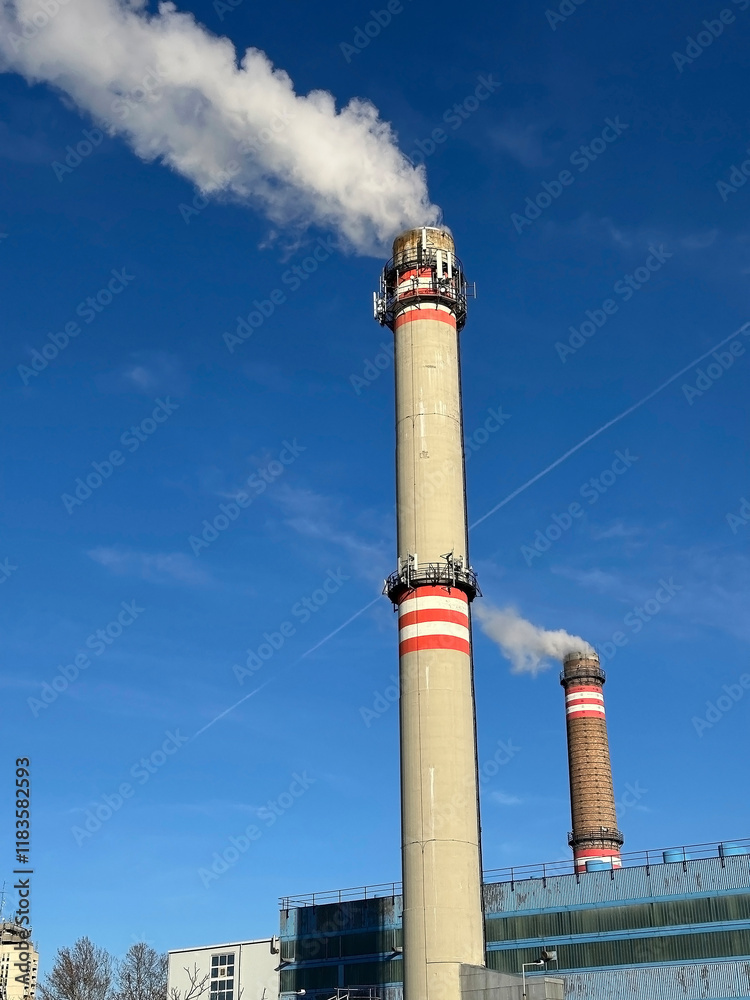 Smoking high chimneys of the power station Smoking high chimneys of the power station