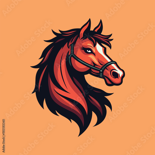 Horse head mascot logo design vector template on an orange background