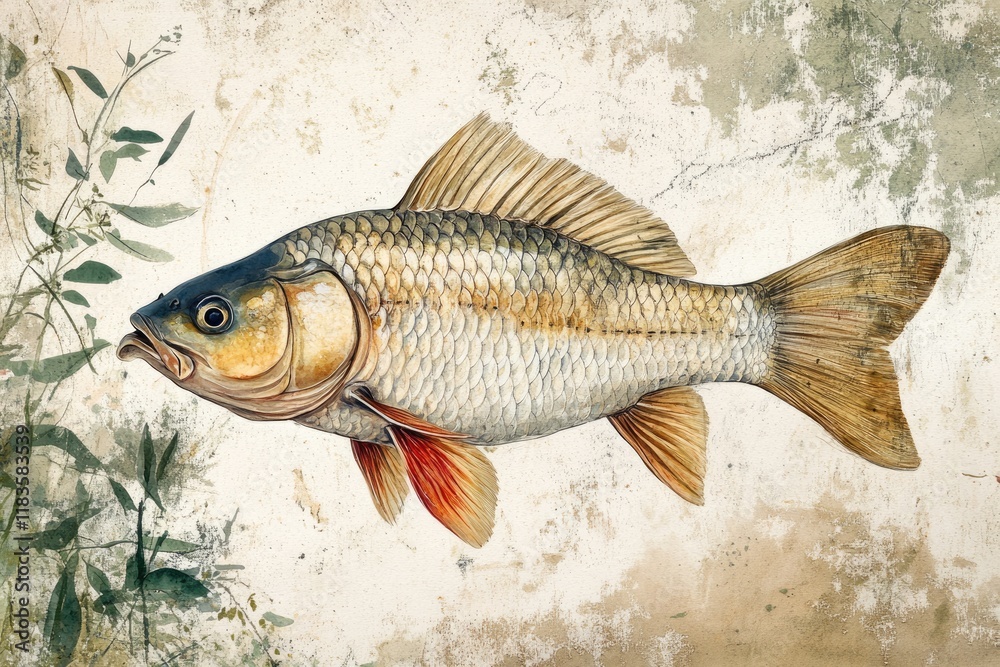 Fototapeta premium Natural Habitat of Wild Common Carp (Cyprinus carpio) in Freshwater Ecosystems of Europe and Asia