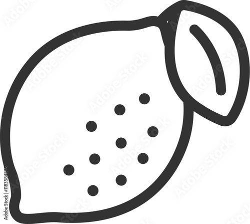 葉のついた、レモンのアイコン（線画）のイラスト