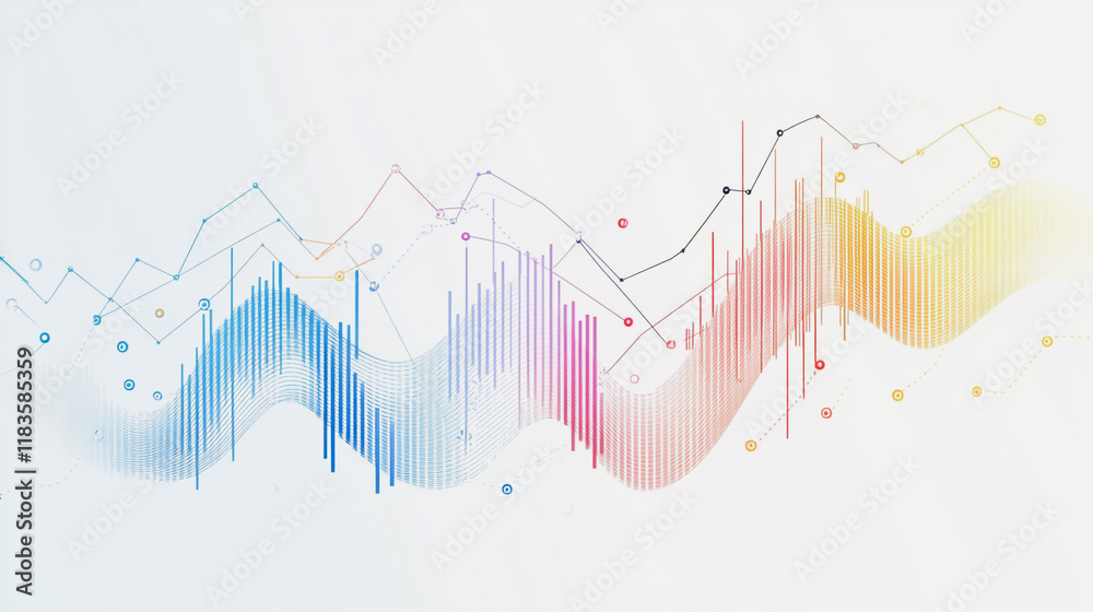 Obraz premium Abstract white background with Colorful charts and graphs with statistics to innovative analyze business potential and forecast future development of companies growth.