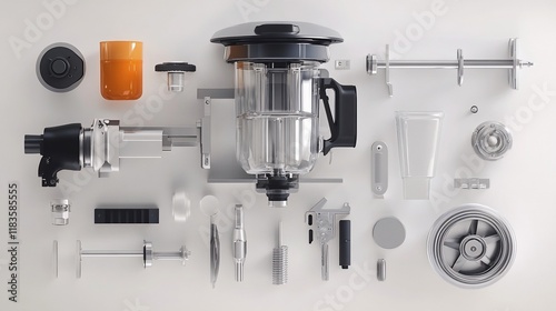 Exploded view of a blender's components.