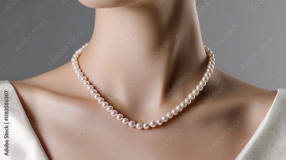 A woman wearing a pearl necklace A woman wearing a pearl necklace