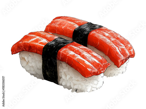 Kani Sushi Illustration with Crab Stick, Rice, and Seaweed Wrap
