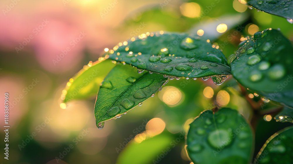 green leaf with dew drops green leaf with dew drops
