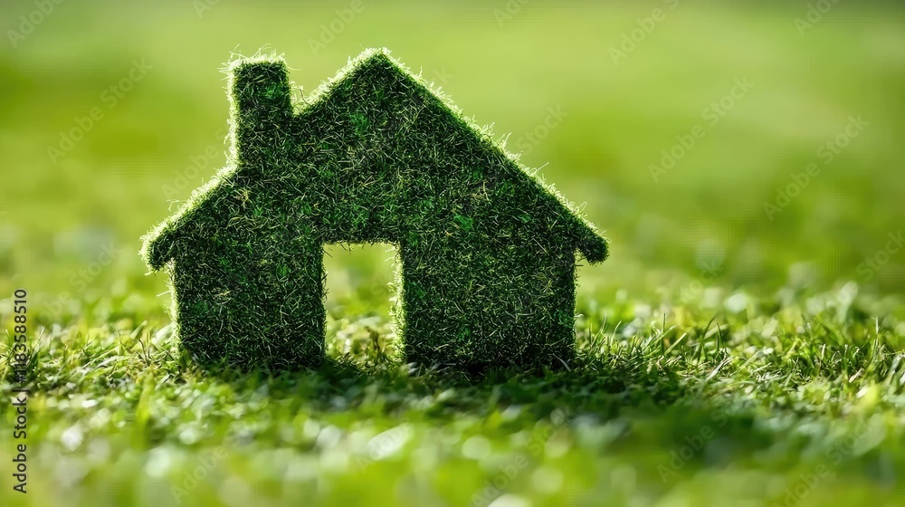 Eco-Friendly House Symbol in Lush Green Grass Eco-Friendly House Symbol in Lush Green Grass