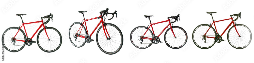 Multiple Road Bicycles Arranged in a Row Showcasing Different Models Styles and Colors Against a Clean White Background Multiple Road Bicycles Arranged in a Row Showcasing Different Models Styles and Colors Against a Clean White Background