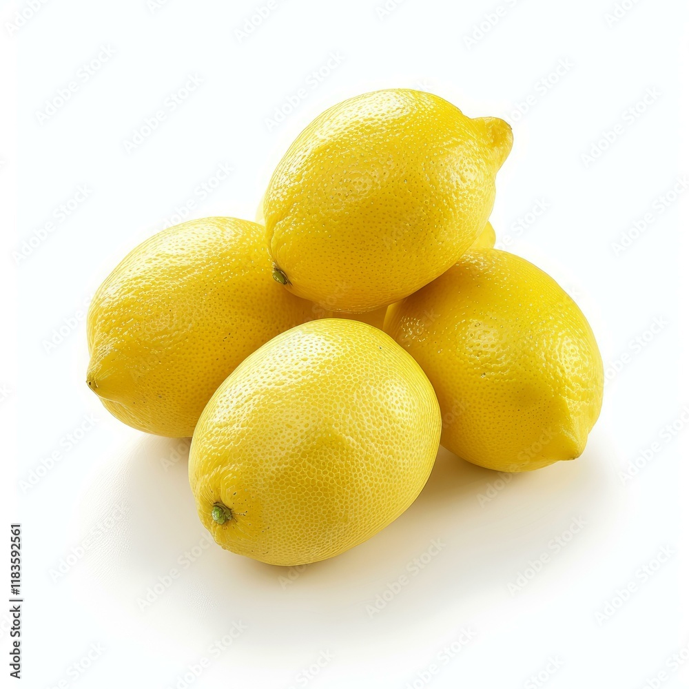 Four bright yellow lemons forming a pyramid on a white background Four bright yellow lemons forming a pyramid on a white background