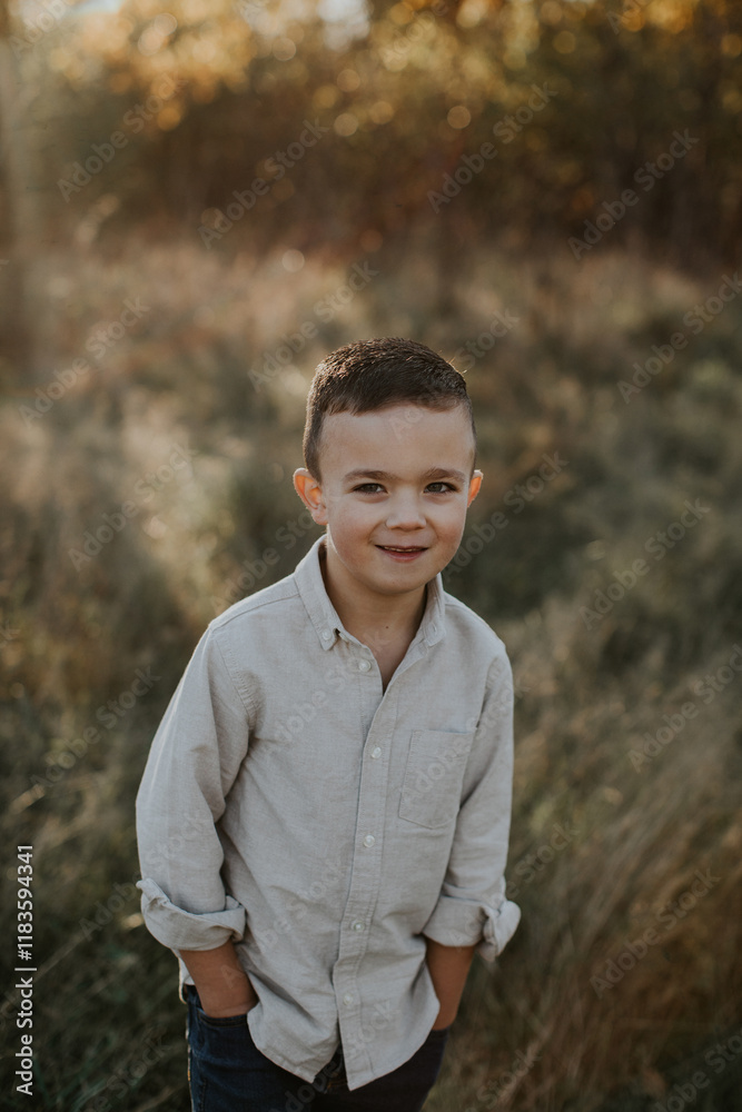 Portrait of handsome five year old boy with hands in his pockets Portrait of handsome five year old boy with hands in his pockets