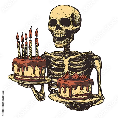 Skeleton Celebrating Birthday with Cake photo