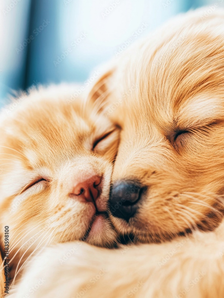 Golden retriever puppies cuddling closeup Golden retriever puppies cuddling closeup