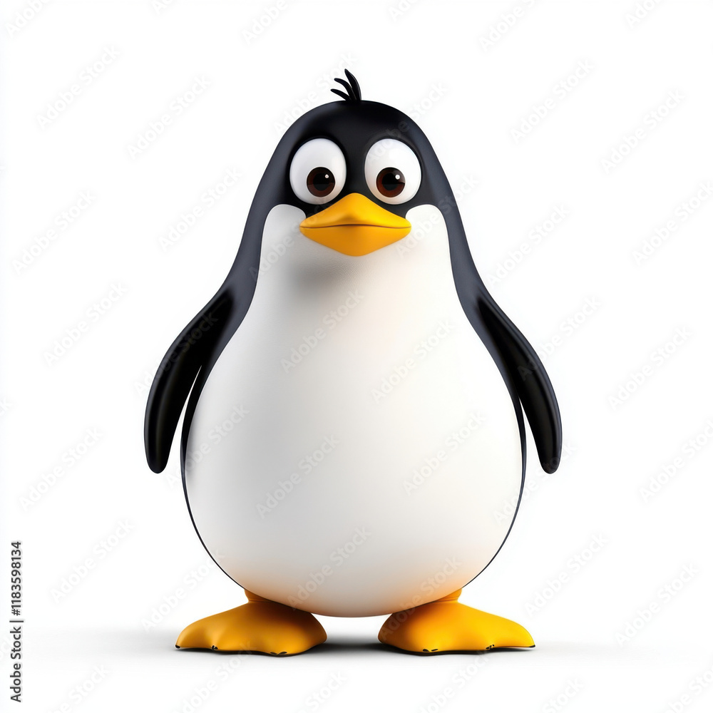Fototapeta premium Adorable Penguin: A cheerful, cartoon penguin stands on a white background.