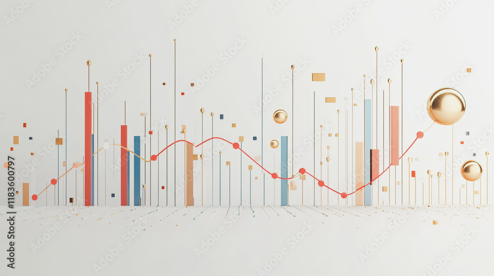 Naklejka premium Abstract white background with Colorful charts and graphs with statistics to innovative analyze business potential and forecast future development of companies growth.