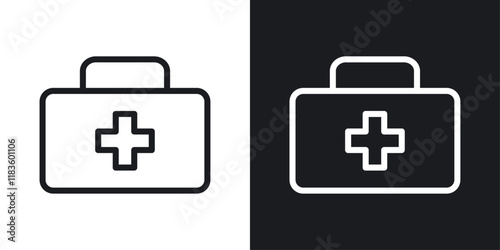 First aid box icons set in black and white colors