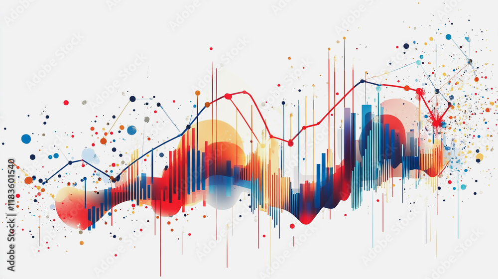 Obraz premium Abstract white background with Colorful charts and graphs with statistics to innovative analyze business potential and forecast future development of companies growth.