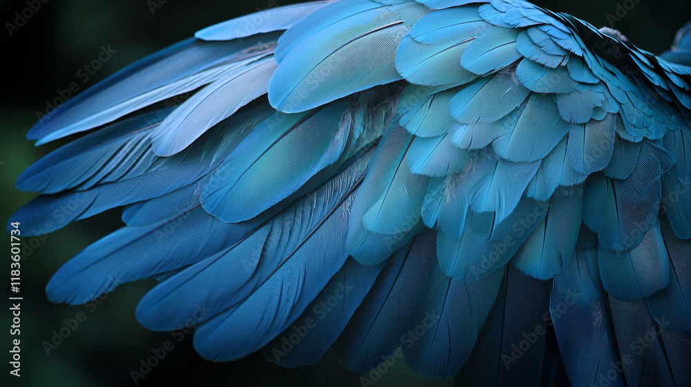 Fototapeta premium Azure bird wing, close-up, textured feathers.