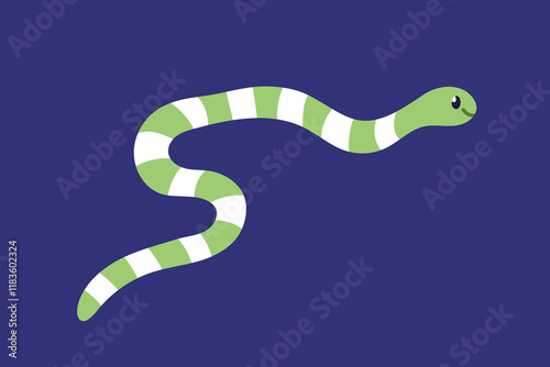 Sea snake, marine serpent. Cute striped aquatic animal swimming underwater in...