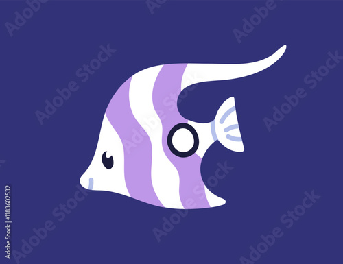 Cute fish, little marine animal. Happy sea character swimming underwater in ocean, under water. Adorable kawaii tropical undersea nature, small fauna. Childish kids flat vector illustration