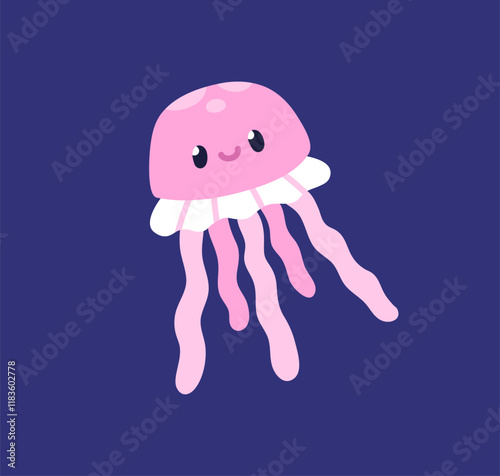 Jellyfish, cute marine animal. Happy smiling sea jelly fish, medusa with tent...
