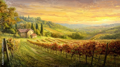Tuscan Sunset: Golden Hour over Rolling Vineyards