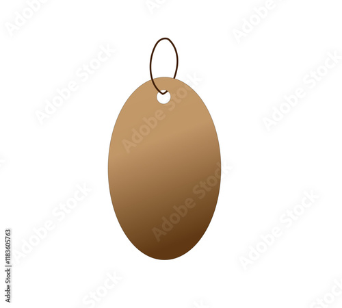 the tag is brown oval on a white background,