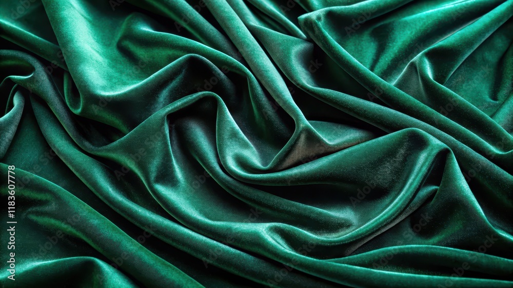 Obraz premium Dark green velvet fabric surface with subtle texture and gentle folds from above