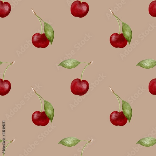 Cherry watercolor pattern for textile and packaging design