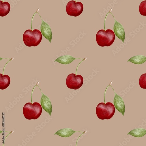 Seamless watercolor cherry pattern for textile and packaging designs