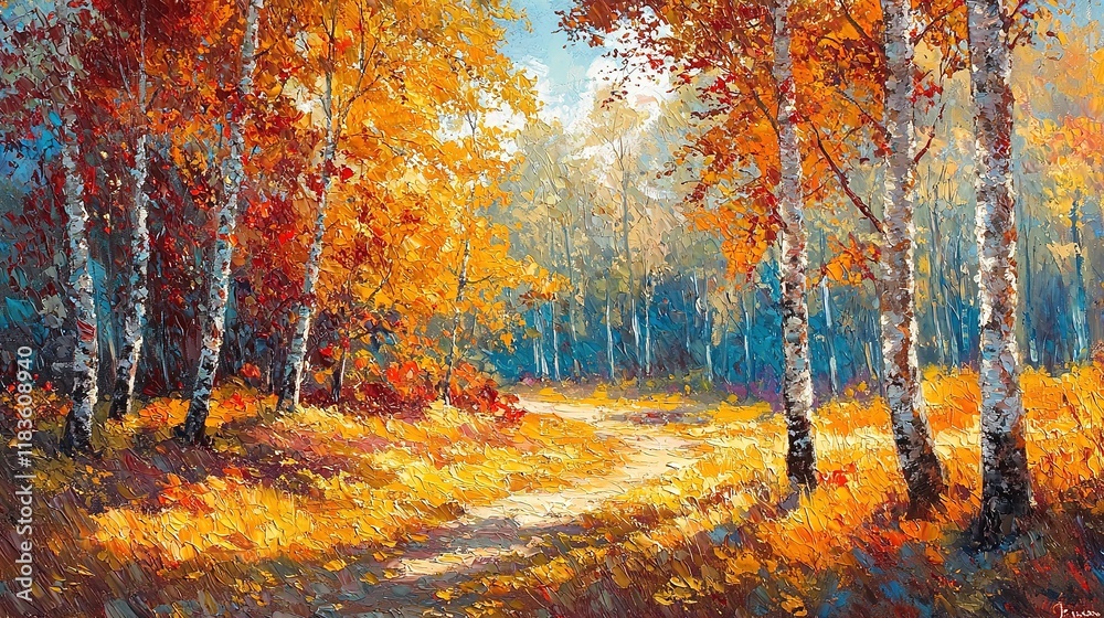 Fototapeta premium Autumn Path Through Golden Forest