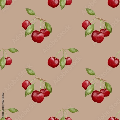 Cherry pattern design in watercolor style for playful textile and wrapping applications