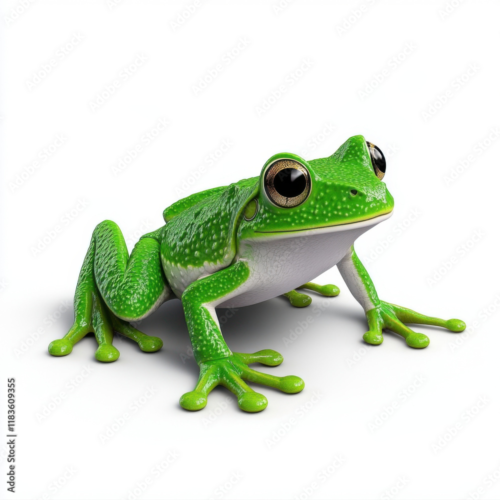 Obraz premium Vibrant Green Frog, Striking Pose on White Background. Captivating Amphibian!