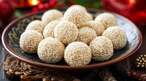 Sesame Seed Balls In A Decorative Bowl photo