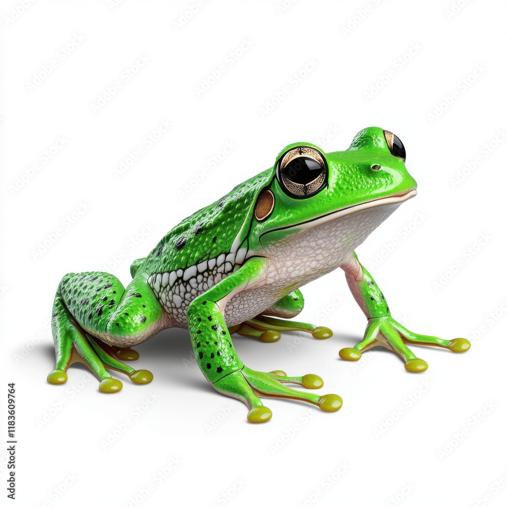 Fototapeta premium Vibrant Green Frog: A Close-Up Portrait of Nature's Gem
