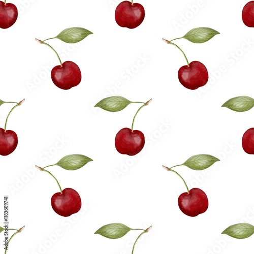 Cherry pattern in watercolor for textile and packaging design