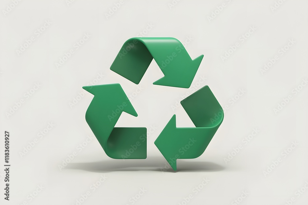 3D Recycling Symbol in Green with Triangular Loop. 3D Recycling Symbol in Green with Triangular Loop.