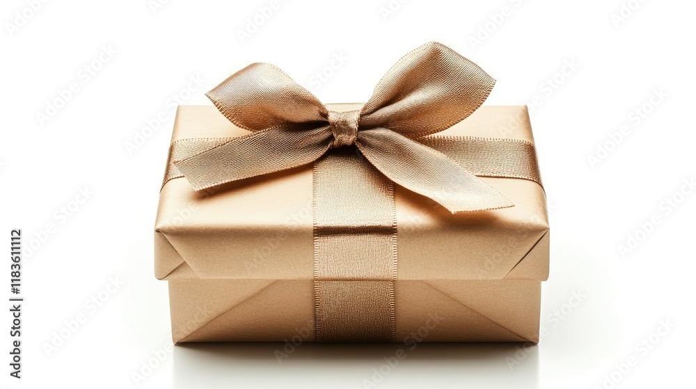Elegant Gift Wrapped in Brown Kraft Paper with Gold Ribbon Bow Elegant Gift Wrapped in Brown Kraft Paper with Gold Ribbon Bow