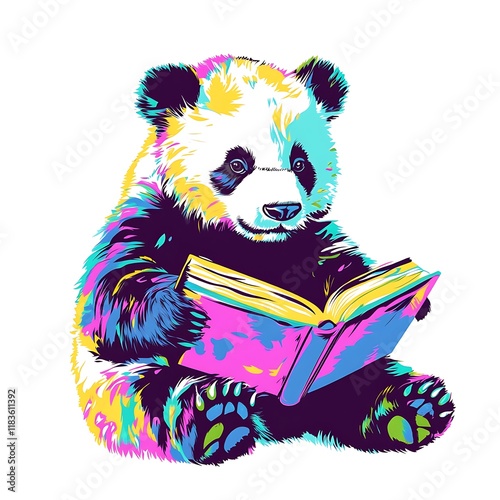 Colorful Panda Reading a Book photo