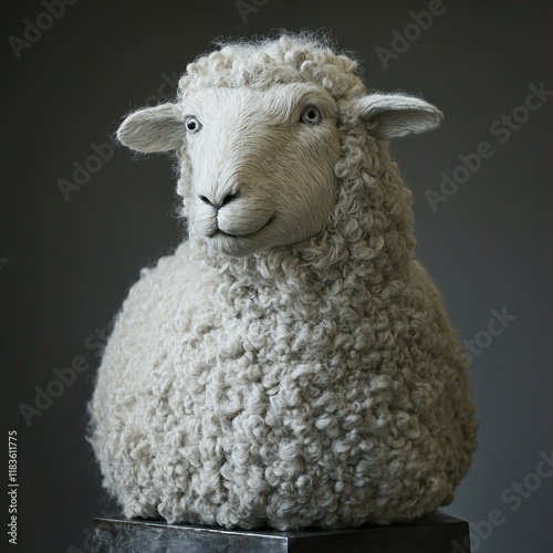 Charming Wool Sheep Sculpture: A Fluffy, Realistic Art Piece photo