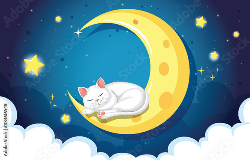 Cat Sleeping on Crescent Moon