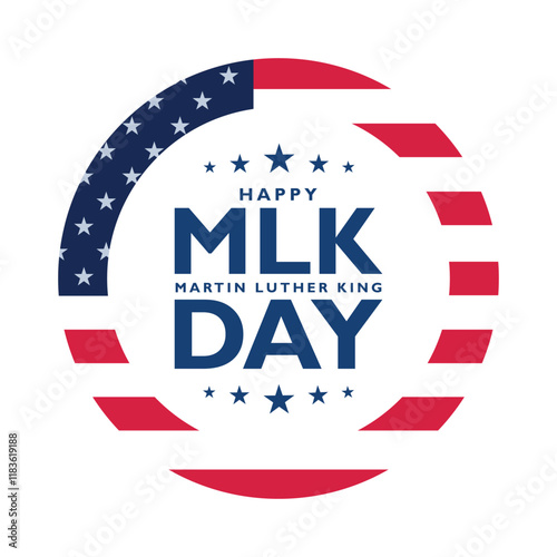Label of Martin luther king jr. day text in round frame. MLK round label, sticker, emblem, design element of memorial day