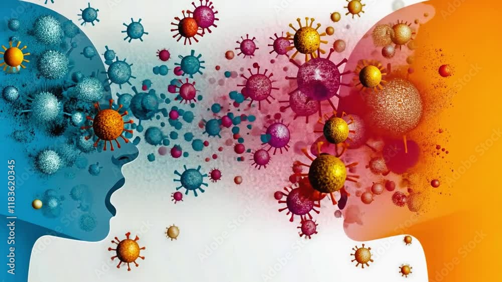 Virus transmission between people spreading illness and disease