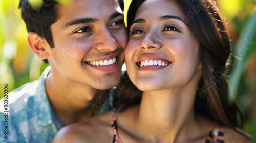 Happy latin couple smiling and enjoying time together outdoors